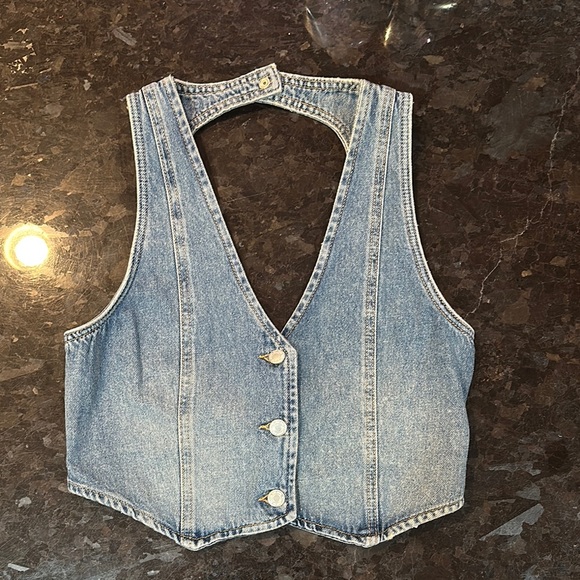 Pull&Bear Blue Jean Crop Vest/Top from Portugal - Picture 1 of 3